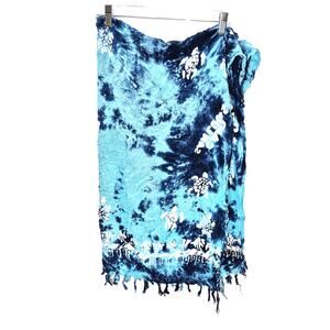 Cabo San Lucas Tie-Dye Sarong Wrap White Sea Turtle Print Beach Cover Up Mexico